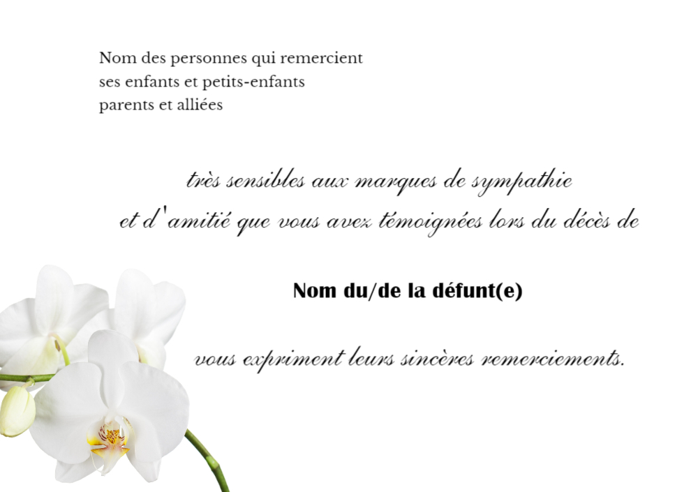 Carte remerciement décès avec fleur blanche